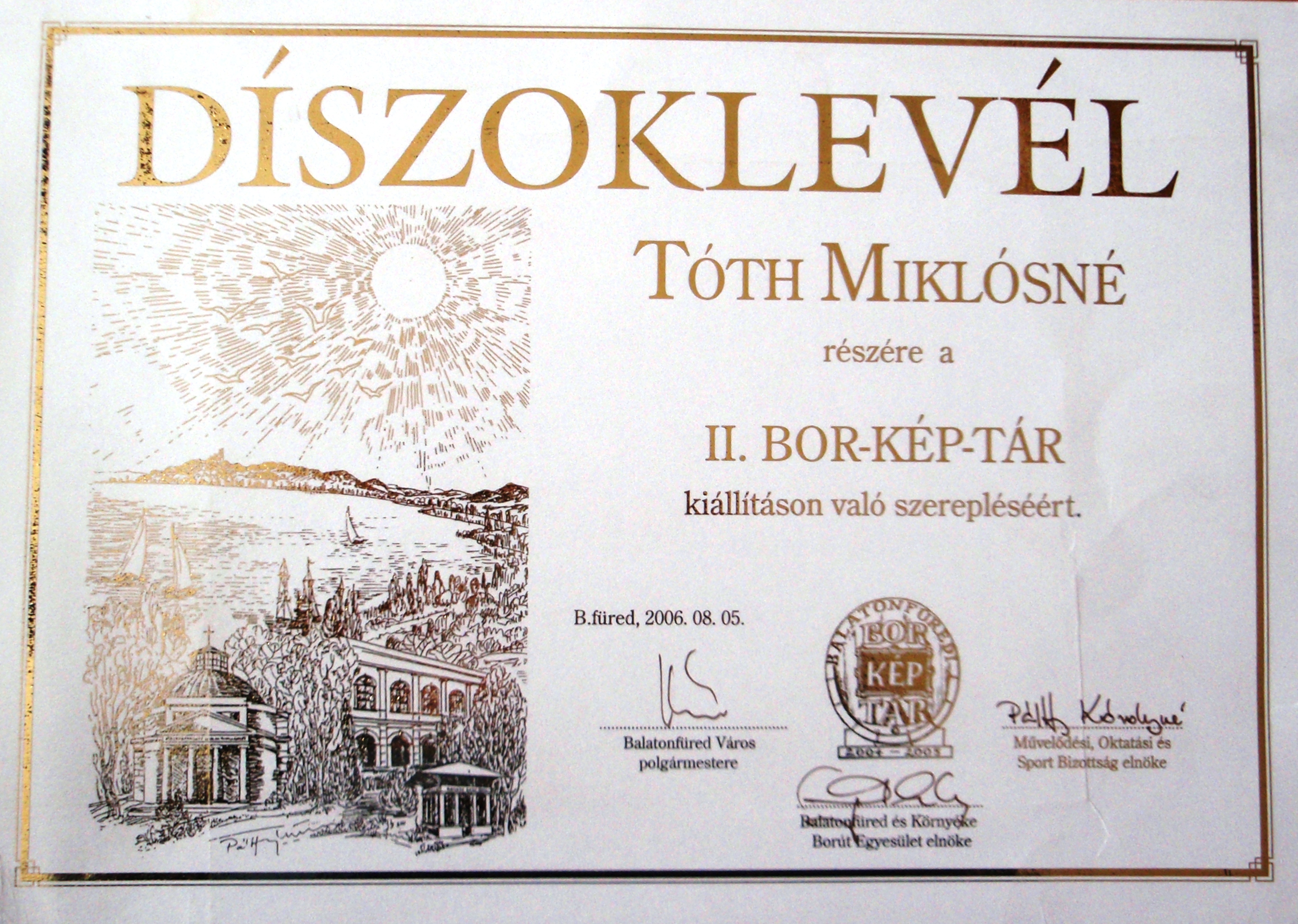 20. Balatonfüred, Díszoklevél